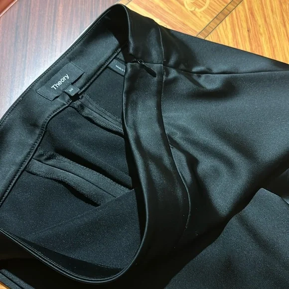 Theory Satin Skinny Zip-Cuff High-Rise Stretch black Trouser Pants sz.00